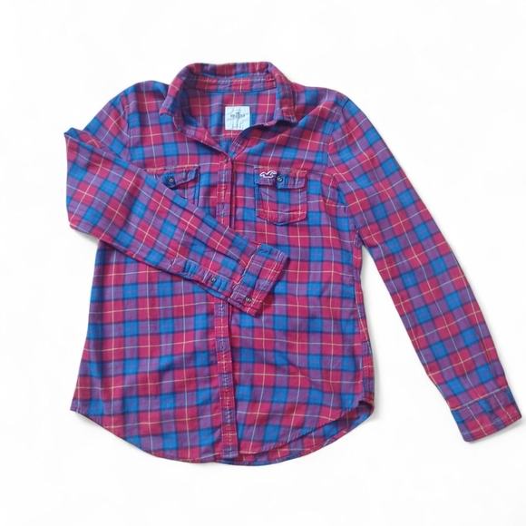 Hollister Plaid 100% Cotton Shirt Women’s Large Y2K Lightweight Fall Layer - Picture 1 of 7